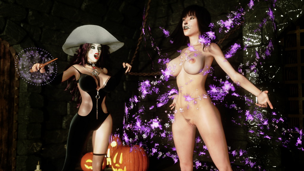 Panda 3d Porn - Halloween Witch & Her Kitty - Zuleyka's 3D Comics Porn